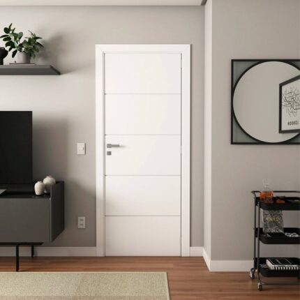 Porta de Madeira Branca 210x70cm Sarrafeada Vivace UV Frisada Artens